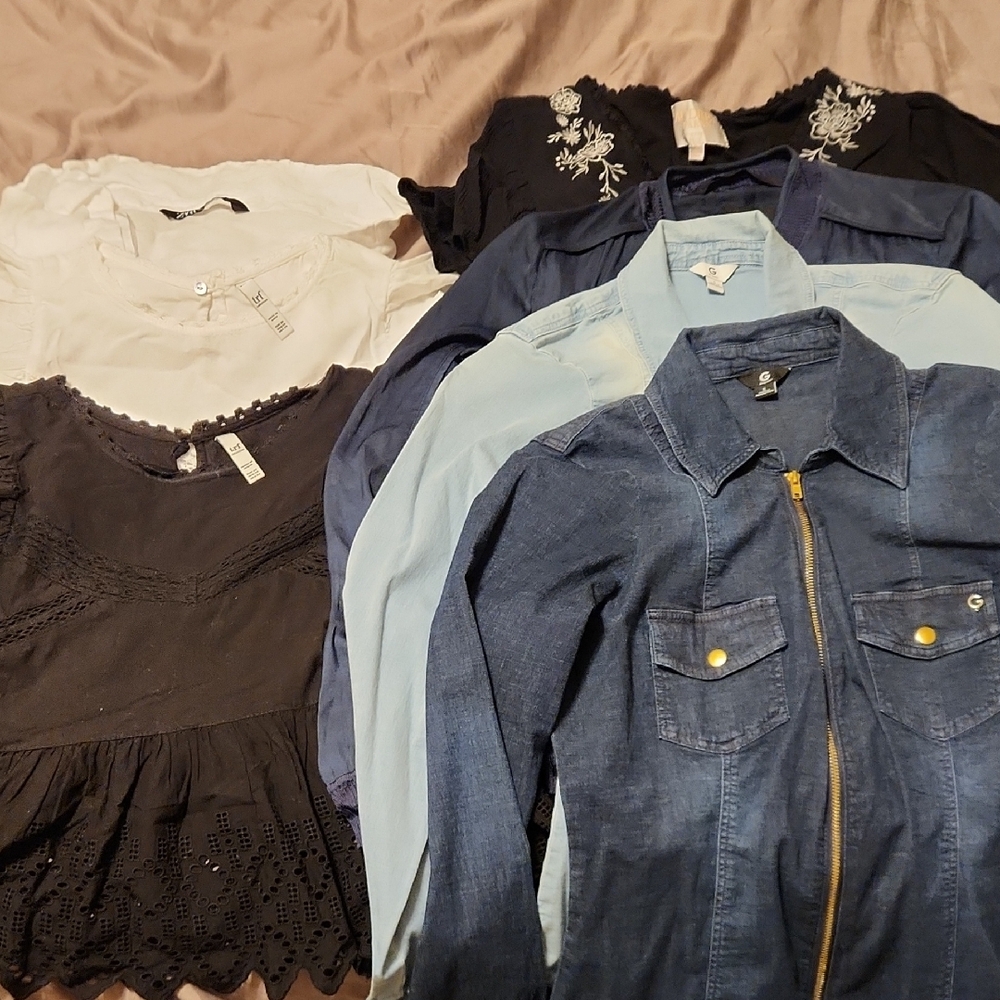 Assorted Women's Tops in Black, White, and Blue